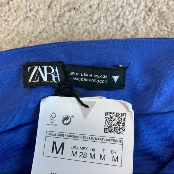 ZARA blue draped ruched high waisted midi skirt front slit Sz M NWT - Picture 6 of 10